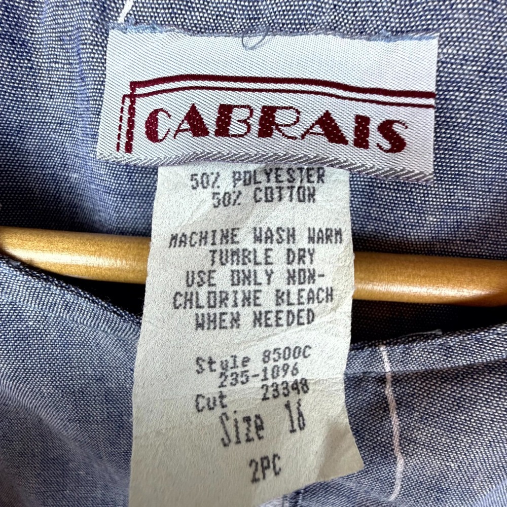 Vintage Cabrais Blouse Top Womens 16 Blue White Floral Coastal Chic Banded Waist - Picture 3 of 7